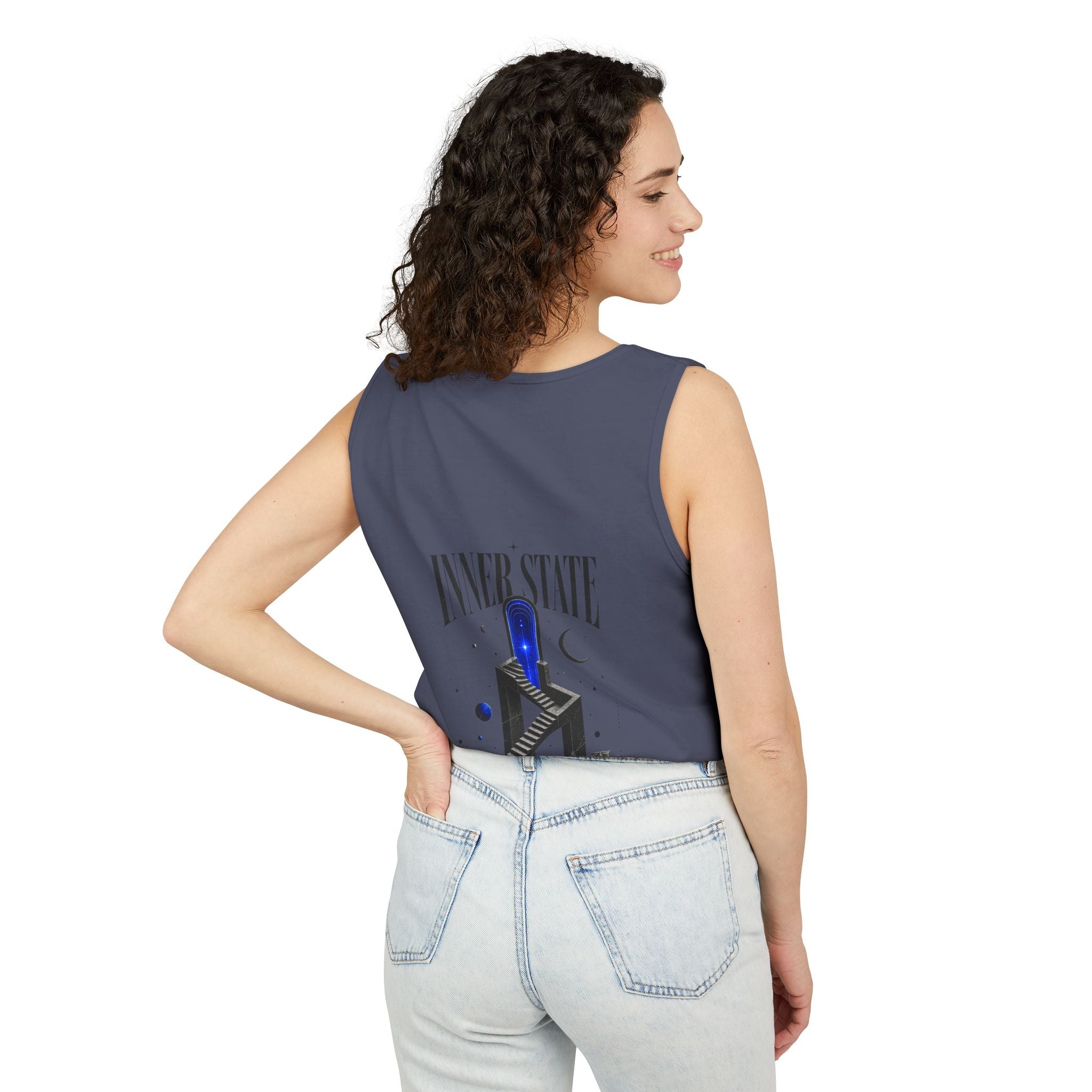Inner State Graphic Tank Top — Artistic Microphone & Moon Design